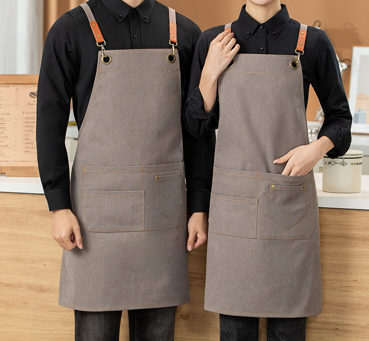 Washed denim canvas cross back apron with multi pockets 8104