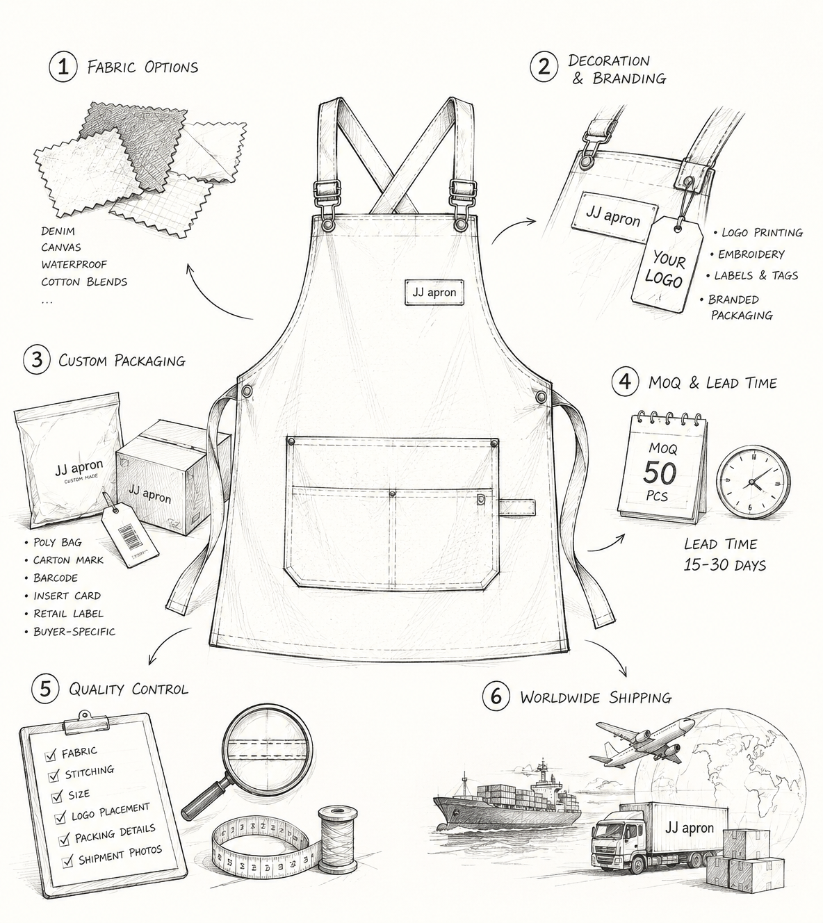 Apron production and fabric inspection